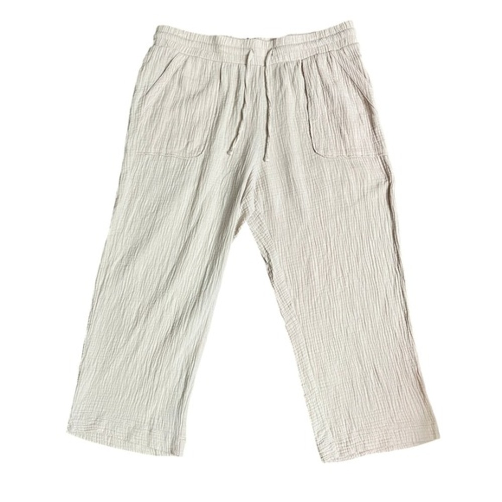 Palm Rio Gauze Cropped Pants Drawstring Pockets Casual Beige‎ Size L